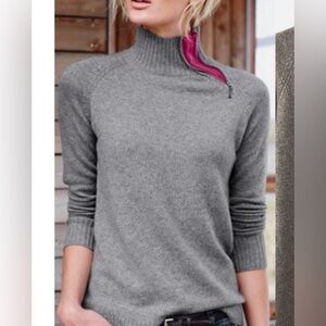 GARNET HILL GRAY 100% CASHMERE ZIPPER NECK SOFT WINTER SWEATER BERY GD COND XL